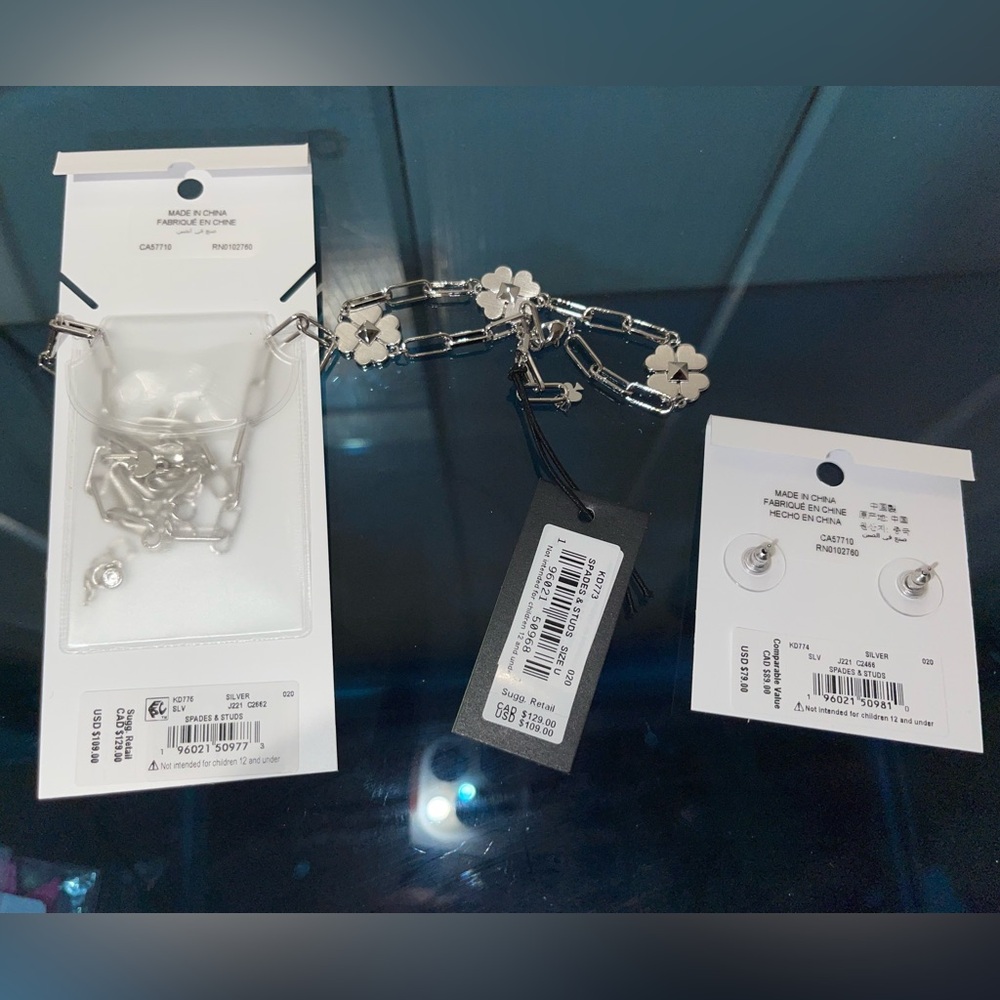 $297 Kate Spade ♠️ Spades & Studs Pendant, Bracelet & Earrings Jewelry Set NWT - Picture 2 of 8